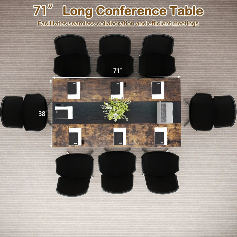 Rectangular Meeting Table with Mesh Storage Shelf and Cable Grommet-Rustic Brown by DirectDeals