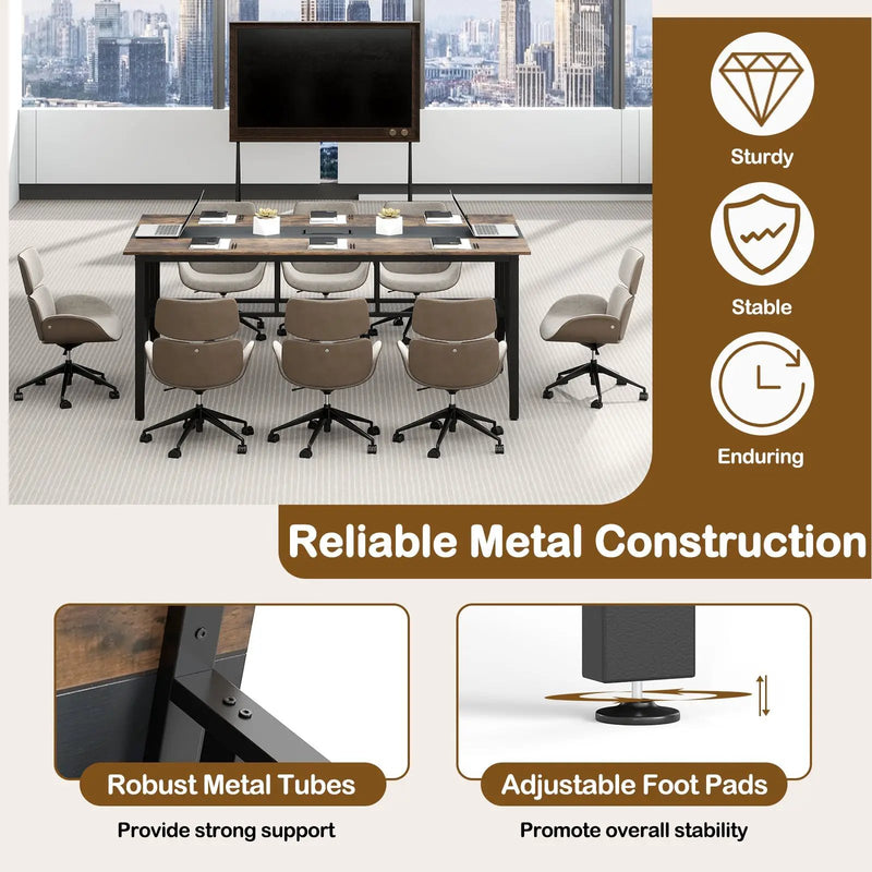 Rectangular Meeting Table with Mesh Storage Shelf and Cable Grommet-Rustic Brown by DirectDeals