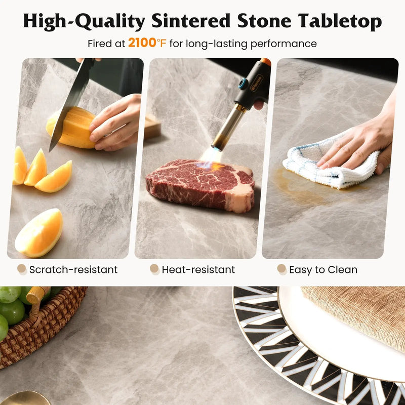 Rectangular Modern Sintered Stone Dining Table for 4 People-Grey by DirectDeals