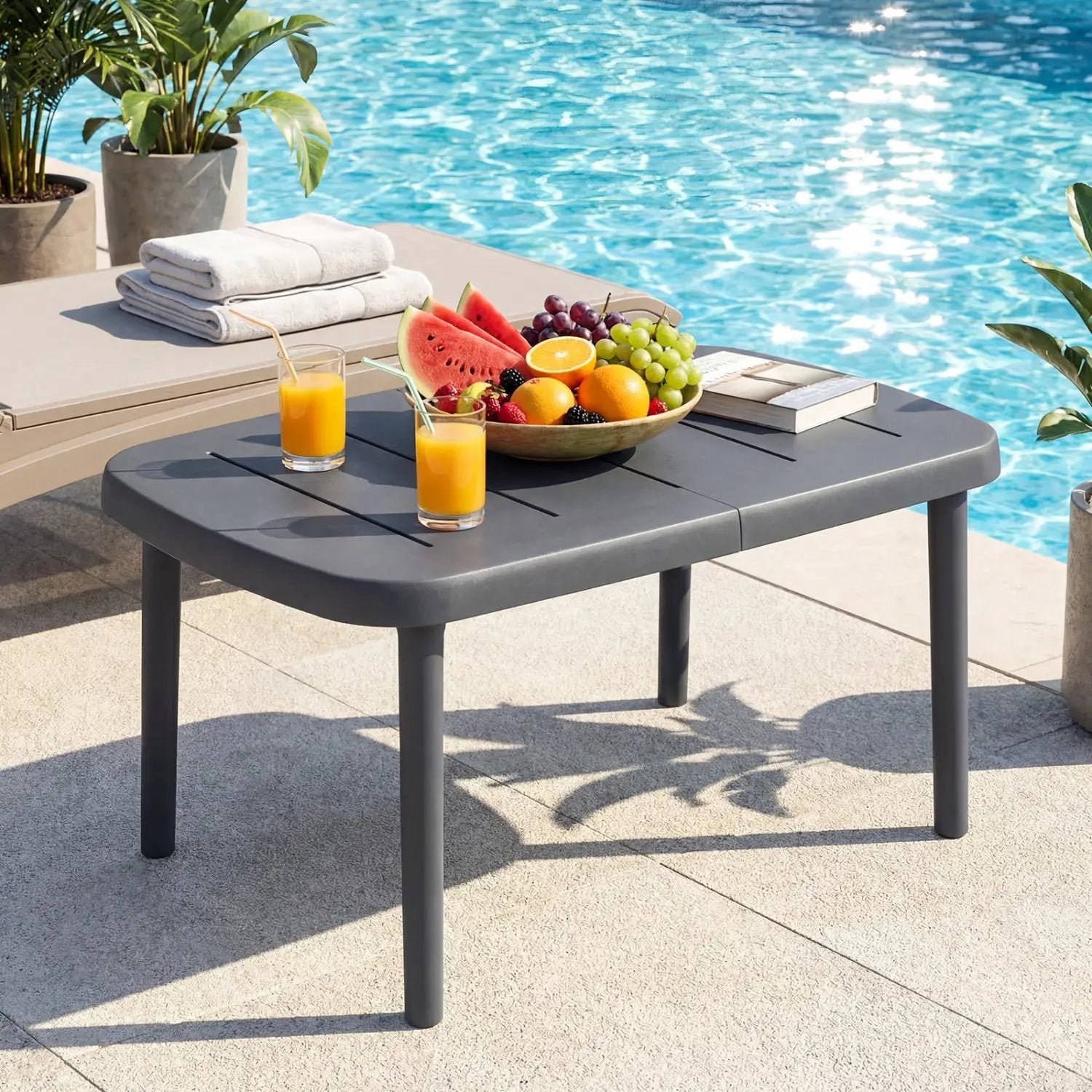 Rectangular Patio Storage Side Table with Aluminum Alloy Rods for Poolside by DirectDeals