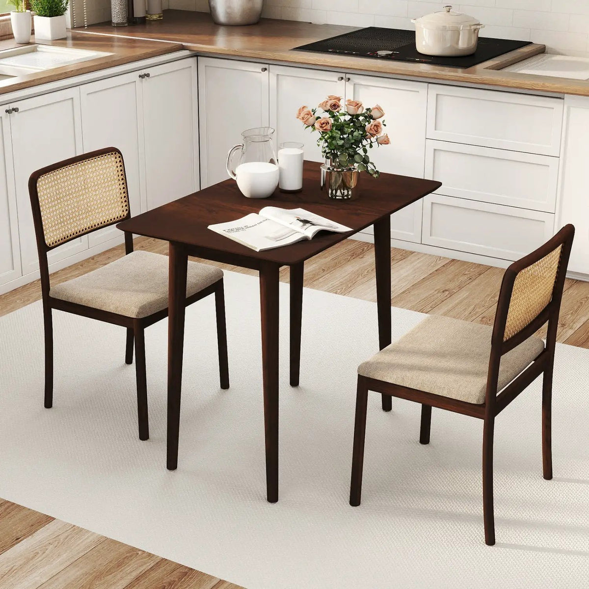 Rectangular Wooden Dining Table for 2-4 34 Inch Farmhouse Solid Wood Kitchen Table by DirectDeals
