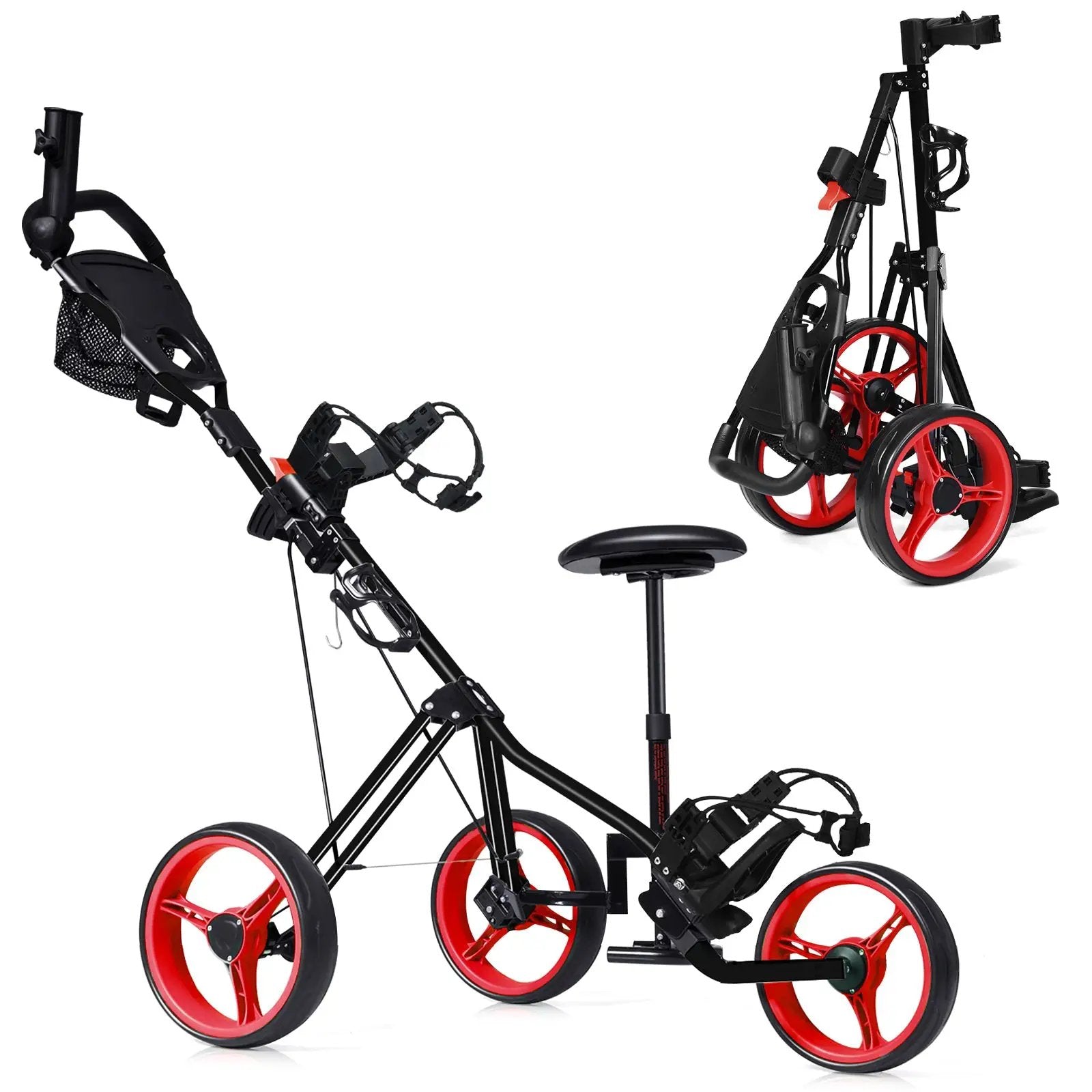 3 Wheels Push Pull Golf Trolley with Scoreboard Bag by DirectDeals