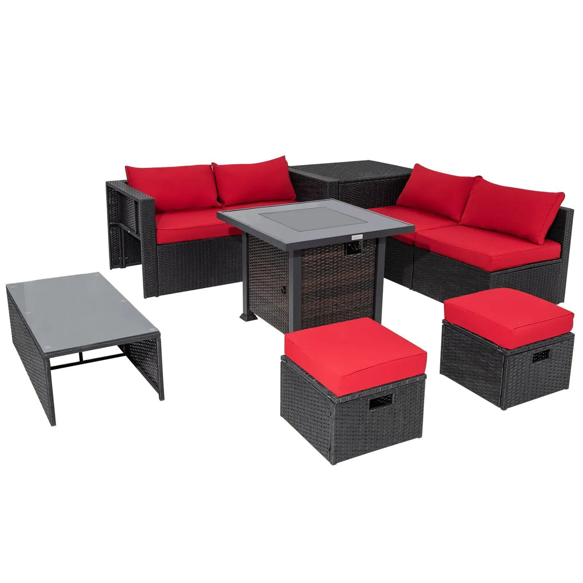 9 Pieces Patio Furniture Set with 32‚Äù Fire Pit Table and 50000 BTU Square Propane Fire Pit by DirectDeals