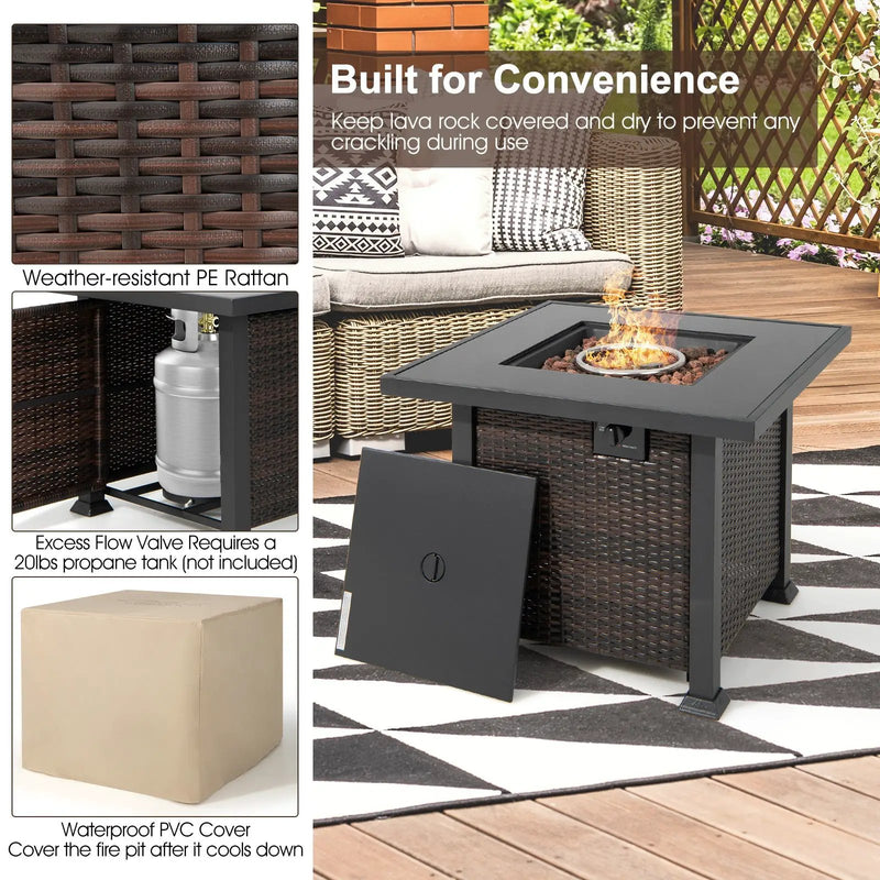 9 Pieces Patio Furniture Set with 32‚Äù Fire Pit Table and 50000 BTU Square Propane Fire Pit by DirectDeals