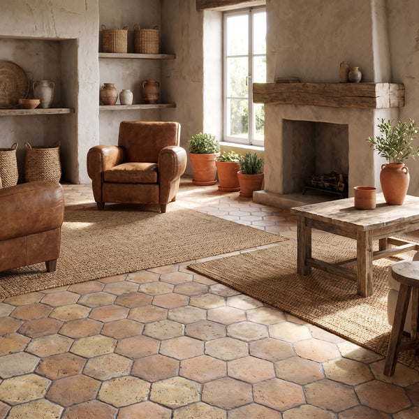 Regenerado Natural Hexagon Terracotta Tiles 6x6