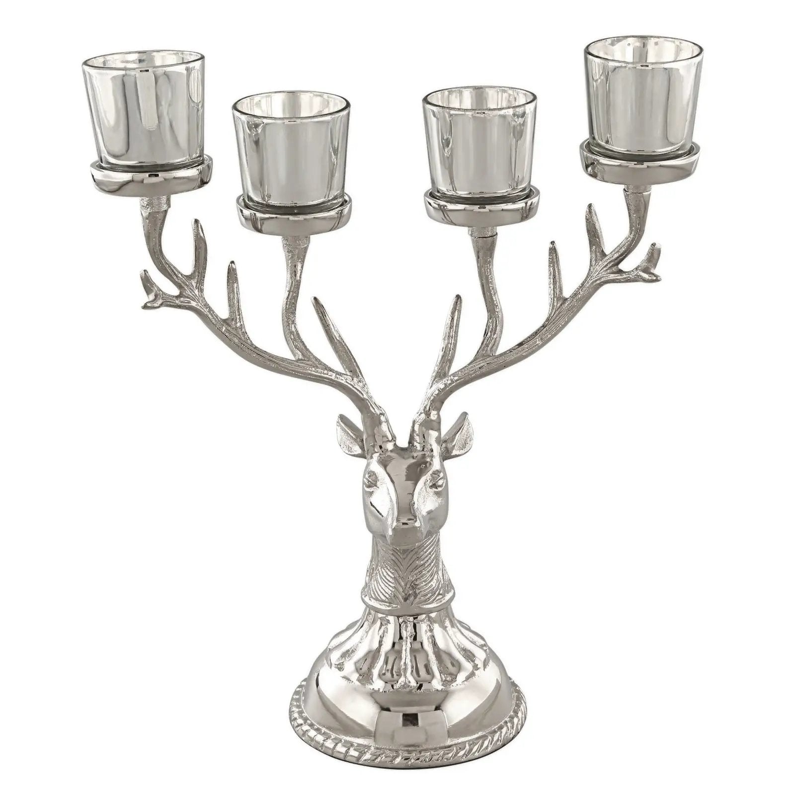 Reindeer Candle Holder Christmas Ornament for 4 Candles Aluminum Decoration-Silver by DirectDeals
