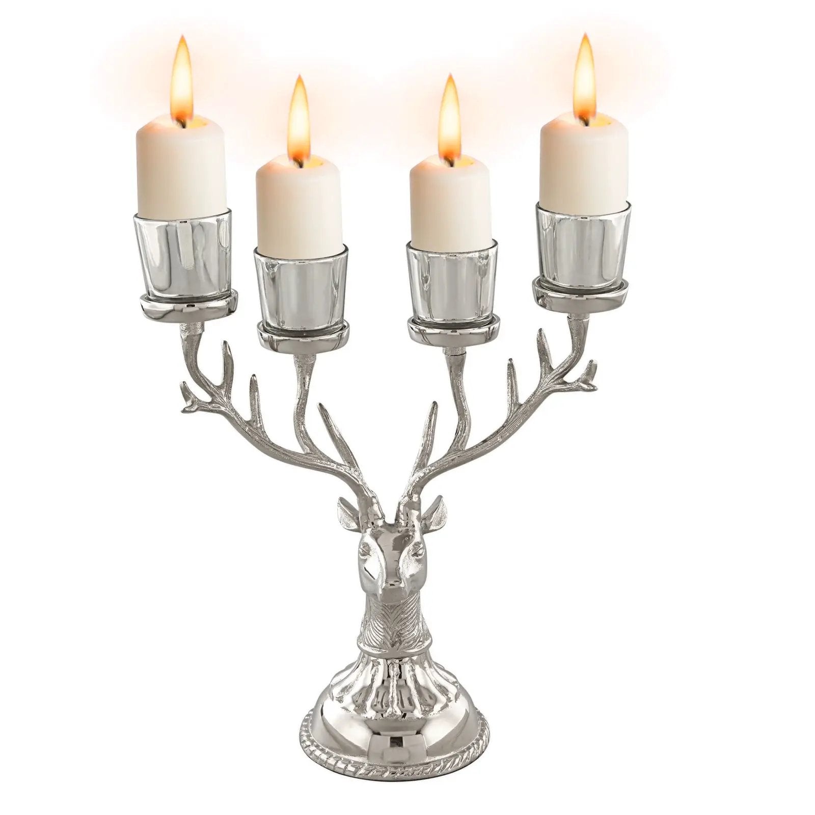 Reindeer Candle Holder Christmas Ornament for 4 Candles Aluminum Decoration-Silver by DirectDeals
