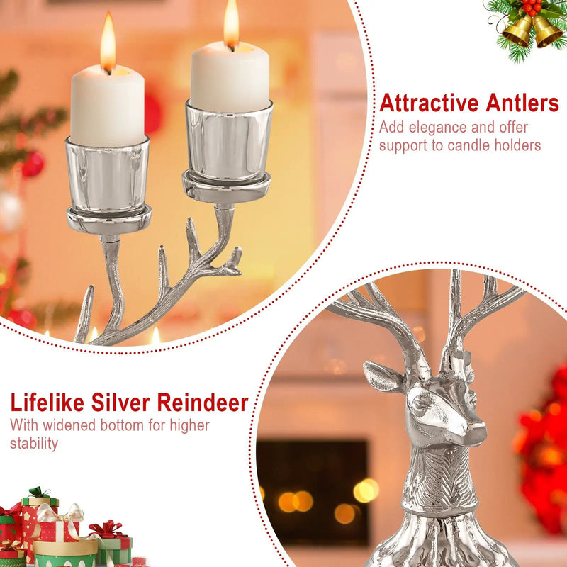 Reindeer Candle Holder Christmas Ornament for 4 Candles Aluminum Decoration-Silver by DirectDeals