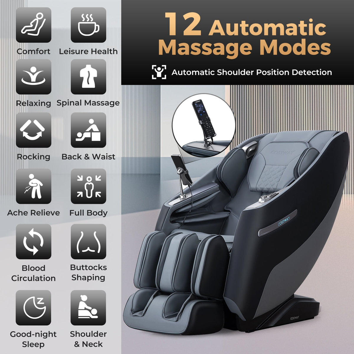 Relaxation 29-Full Body Massage Chair with Waist Heating & Airbag Massage