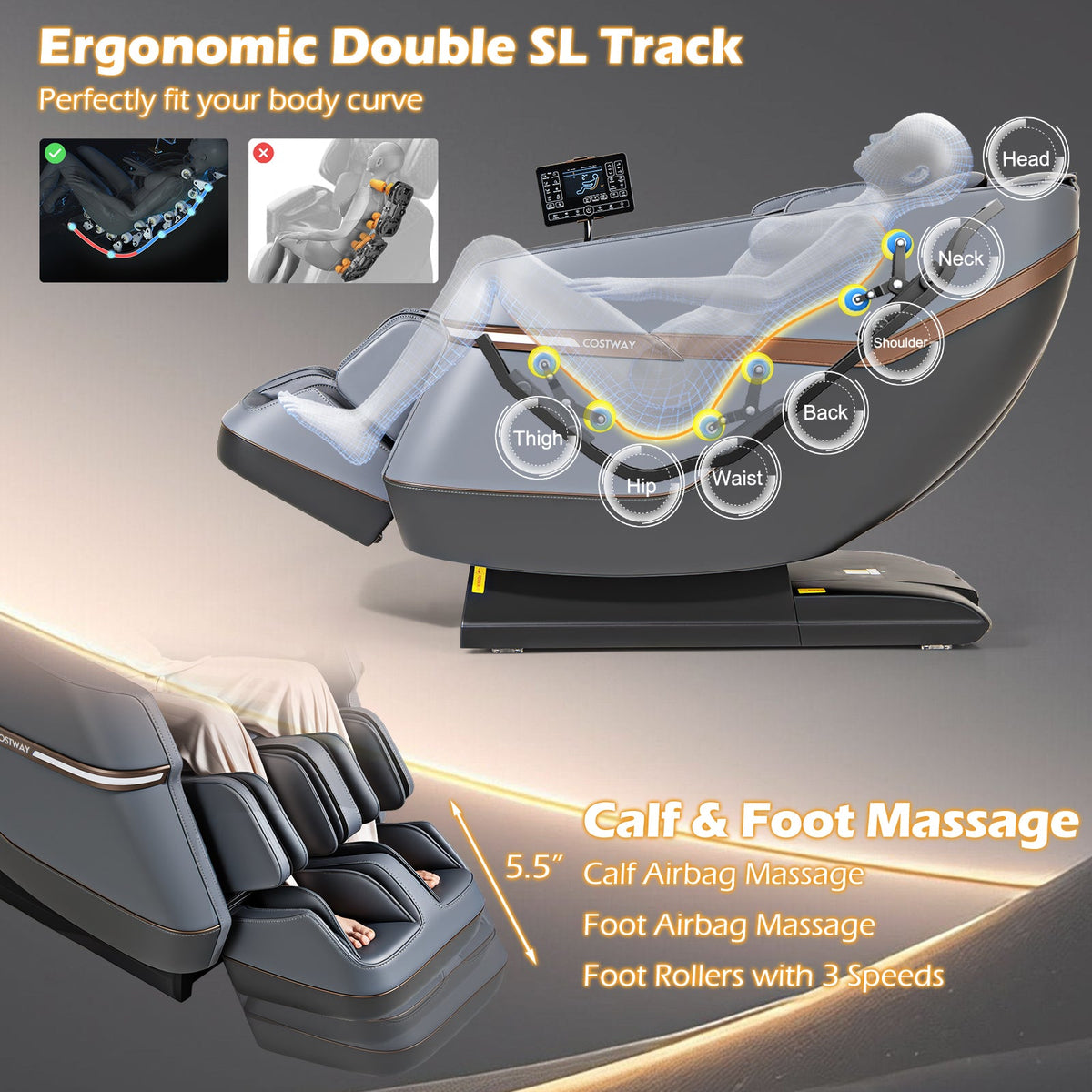 Relaxation 48 - Full Body Zero Gravity Massage Chair SL Track Recliner with Touch Screen, photo 7 of 10