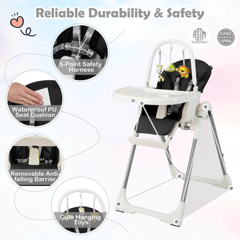 4-in-1 Foldable Baby High Chair with 7 Adjustable Heights and Free Toys Bar by DirectDeals