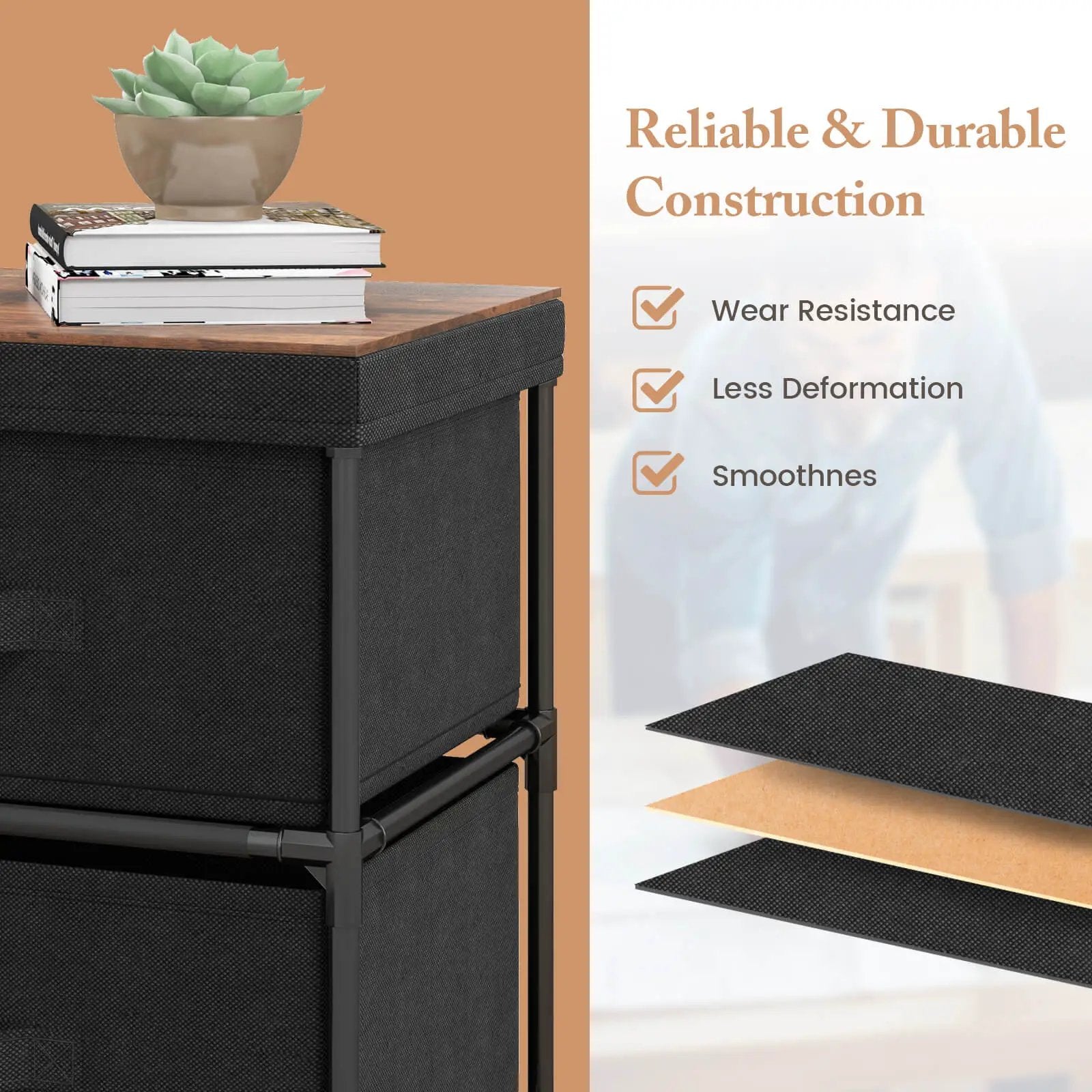 2-Drawer Nightstand with Removable Fabric Bins and Pull Handles by DirectDeals