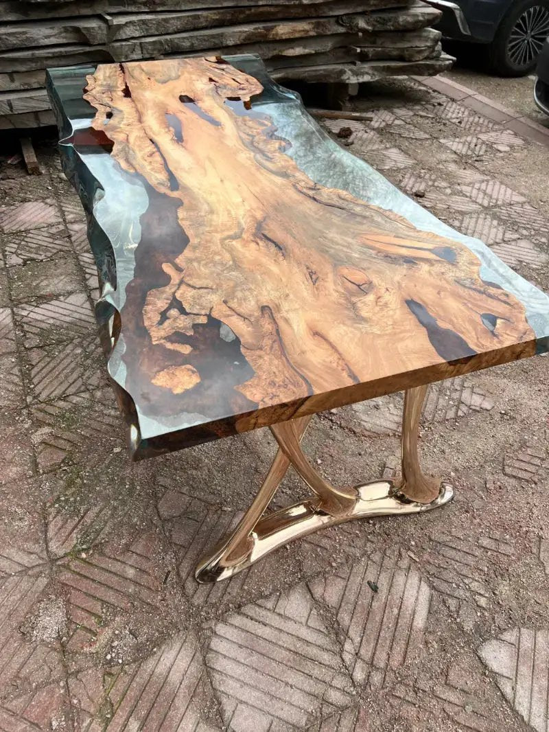 Natural Epoxy Side Dining Table Made Of Linden Wood | Aluminum Legs Featured by Gizz