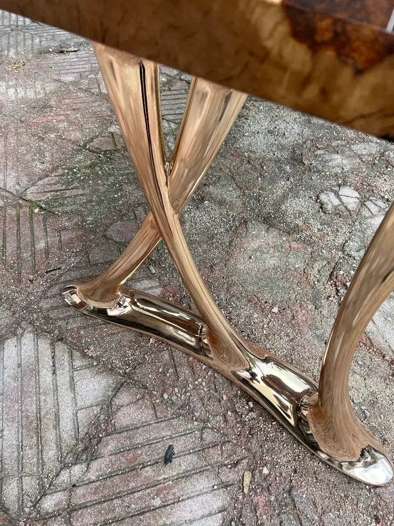 Natural Epoxy Side Dining Table Made Of Linden Wood | Aluminum Legs Featured by Gizz