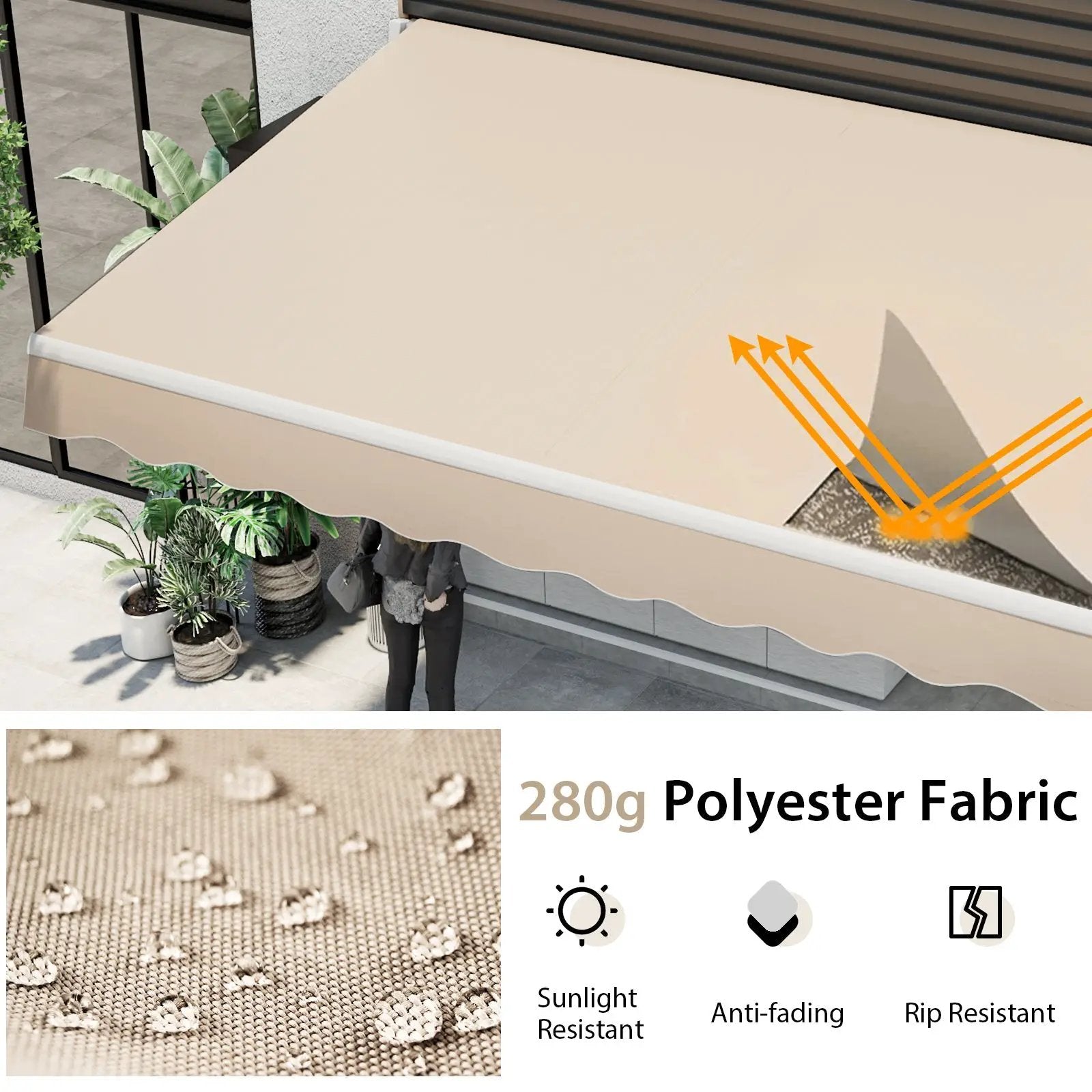 Outdoor Manual Retractable Awning Cover Shelter Patio Sun Shade-Beige by DirectDeals