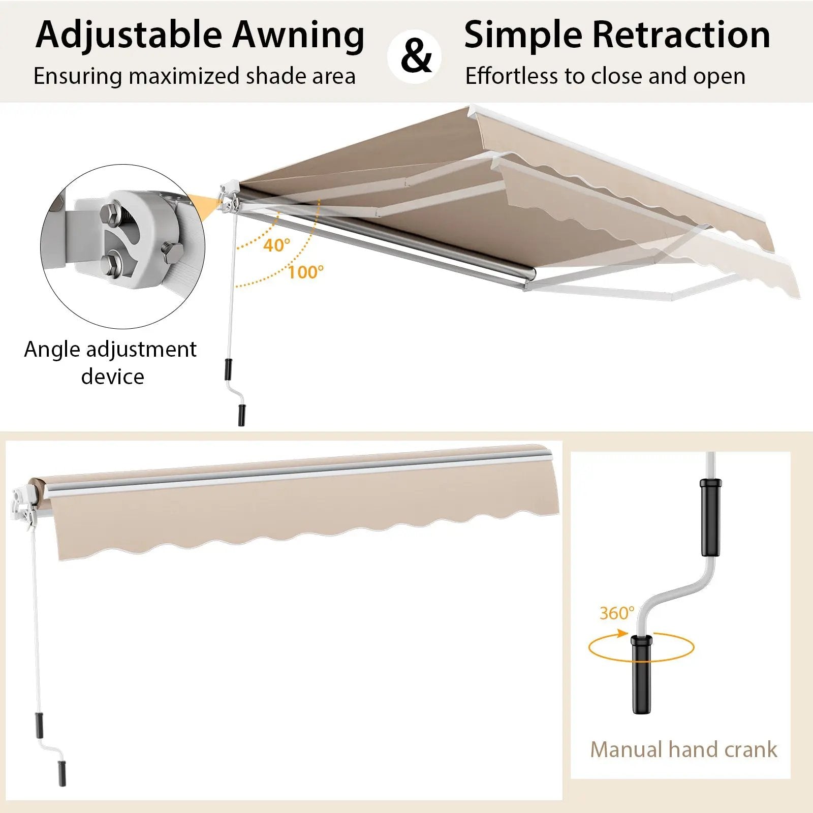 13 × 8 Feet Retractable Patio Awning Aluminum Deck Sunshade-Beige by DirectDeals