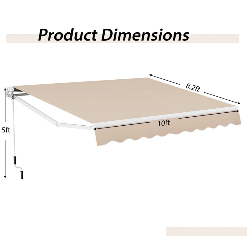 Outdoor Manual Retractable Awning Cover Shelter Patio Sun Shade-Beige by DirectDeals