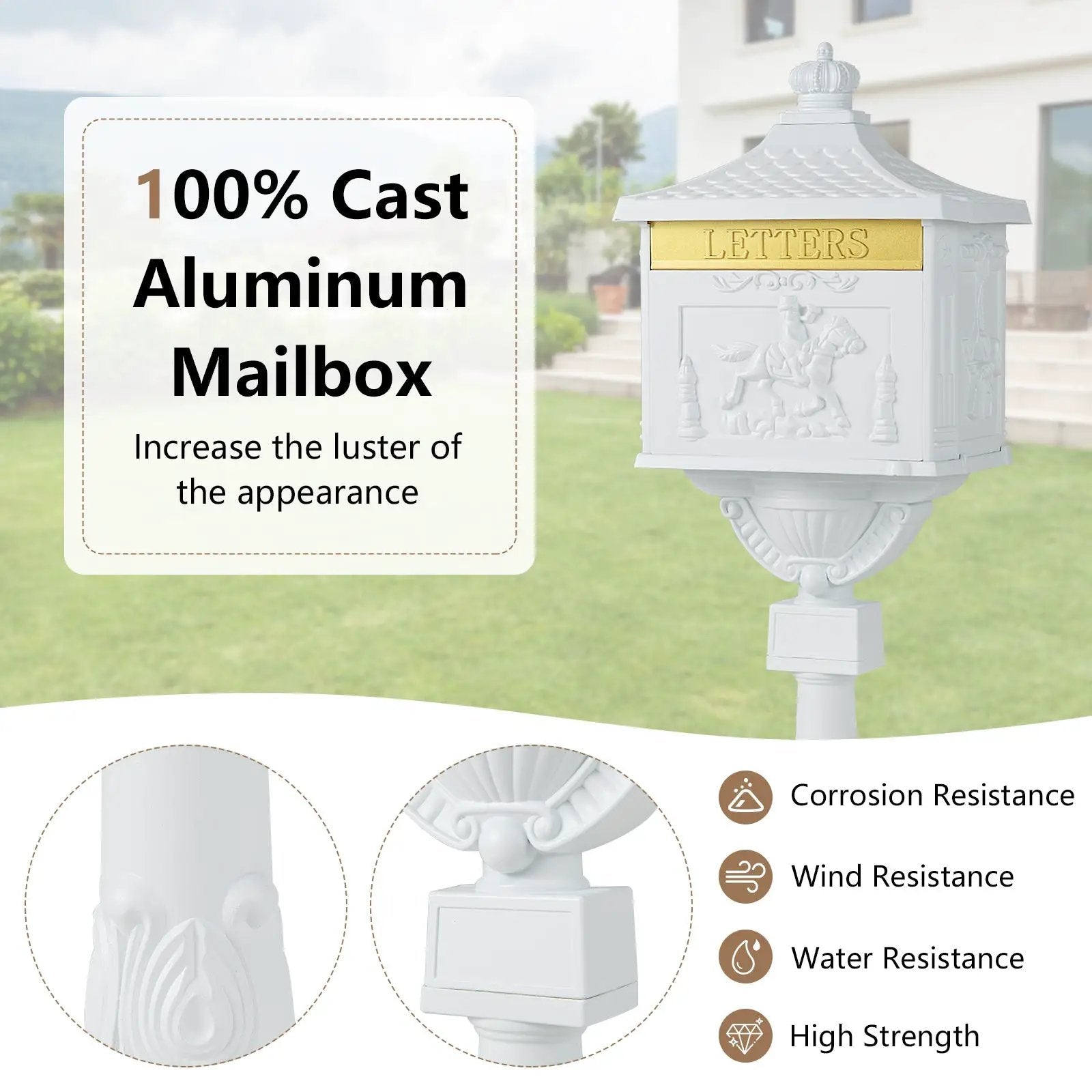 Retro Cast Aluminum Mailbox Security Postal Letter Box with Baffle Door by DirectDeals