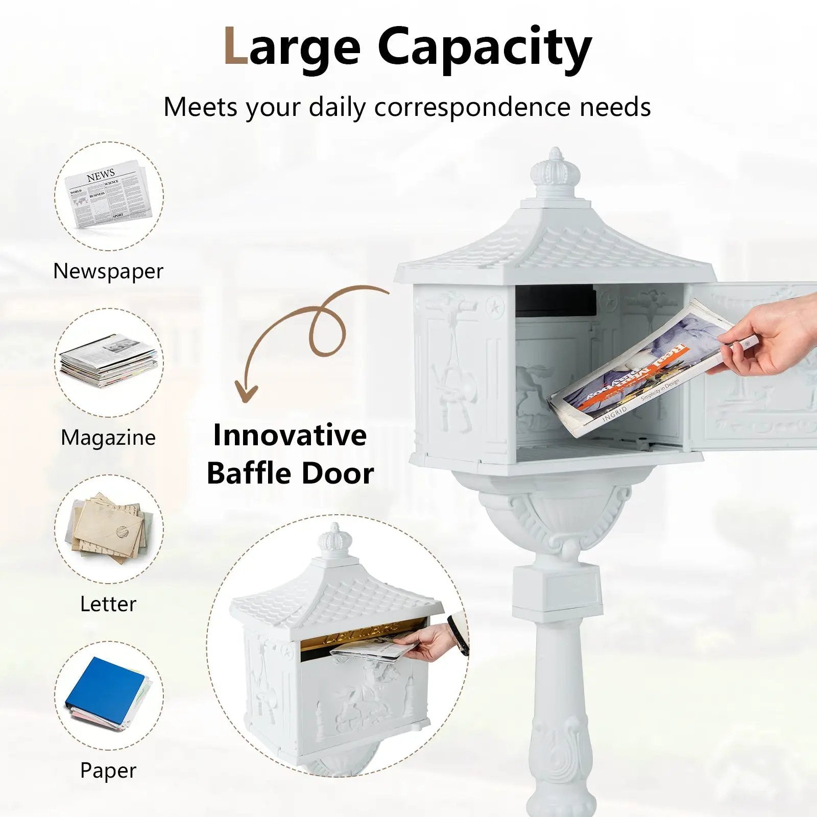 Retro Cast Aluminum Mailbox Security Postal Letter Box with Baffle Door by DirectDeals