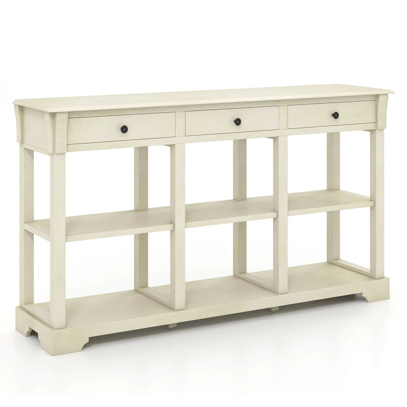58 Inch Retro Console Table with 3 Drawers and Open Shelves Rectangular Entryway Table by DirectDeals