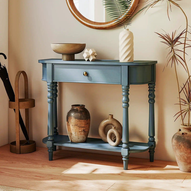 Retro Console Table 36"L Wooden 2-Tier Narrow Behind Couch Foyer Table by DirectDeals