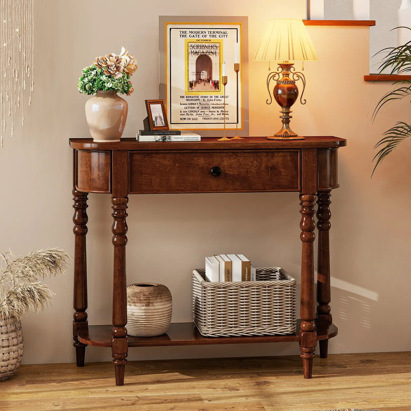 Retro Console Table 36"L Wooden 2-Tier Narrow Behind Couch Foyer Table by DirectDeals