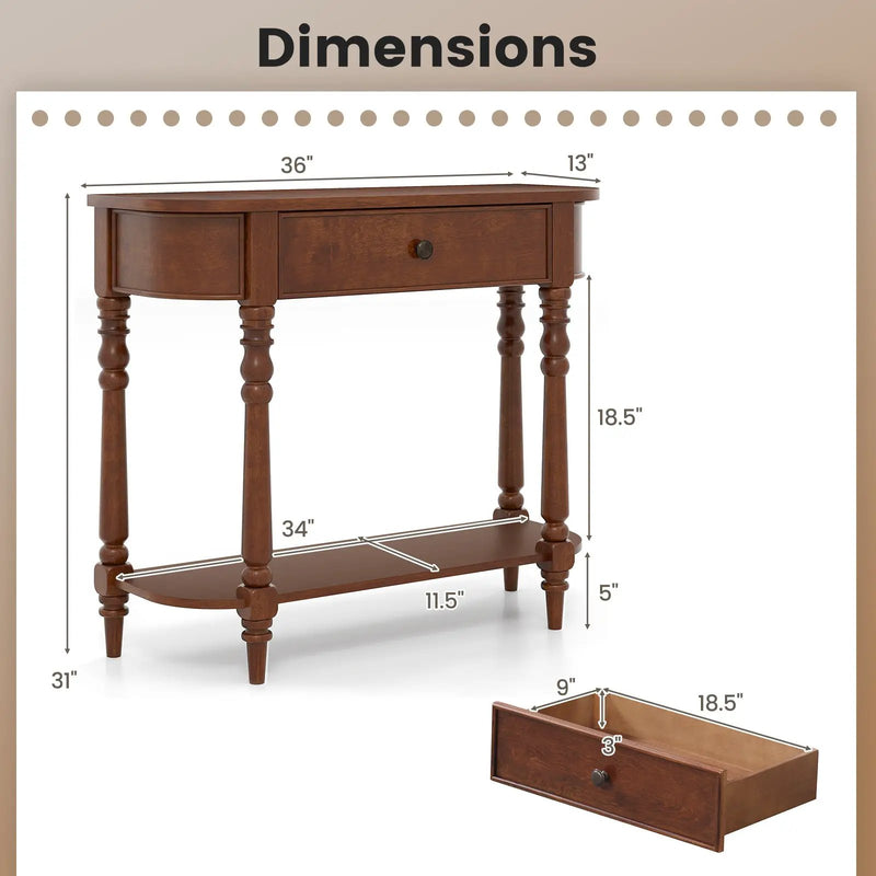 Retro Console Table 36"L Wooden 2-Tier Narrow Behind Couch Foyer Table by DirectDeals