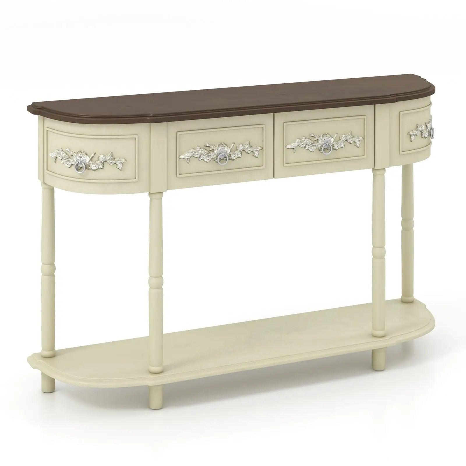 Retro Curved Console Table with Drawers and Solid Wood Legs-Beige by DirectDeals