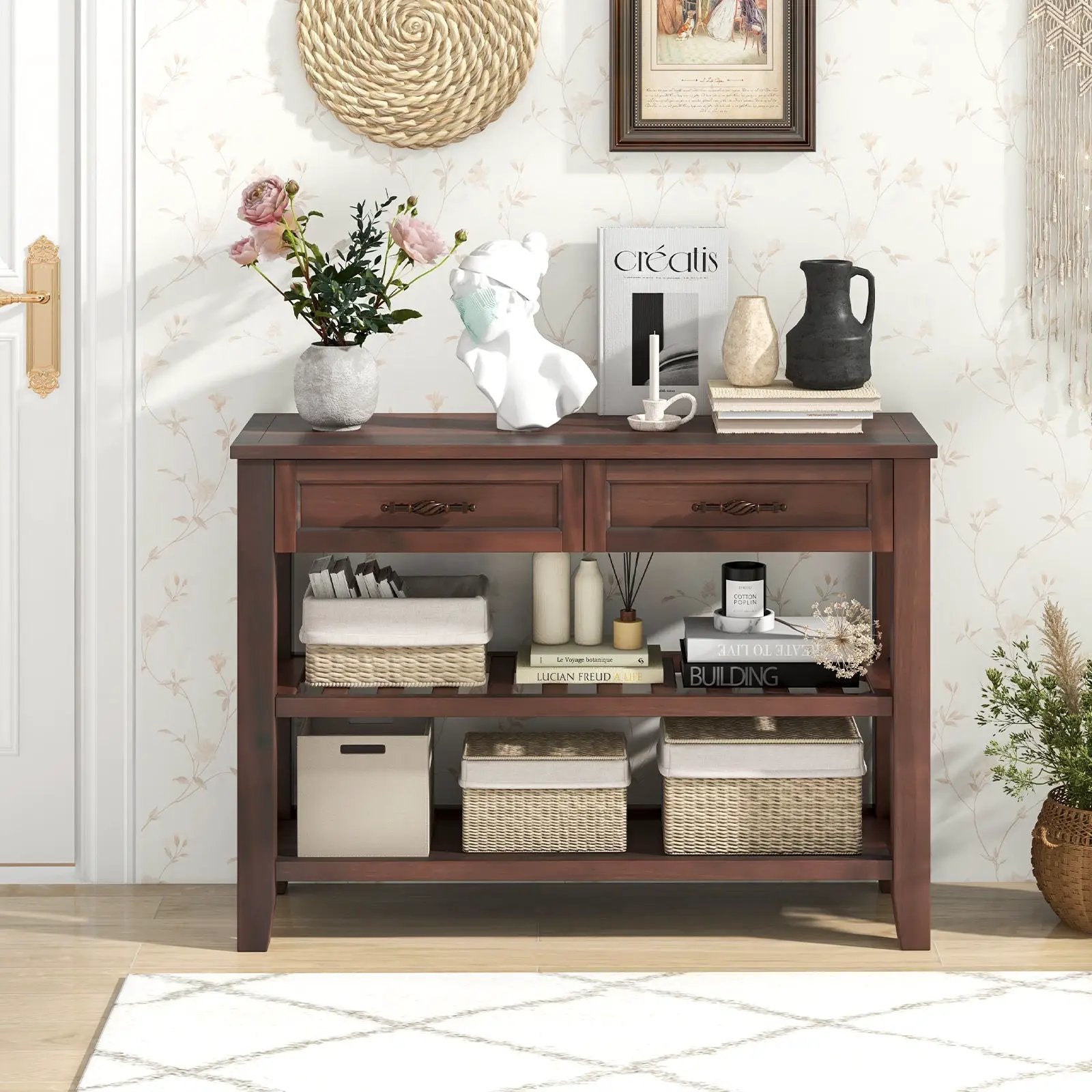 3-tier Console Table with 2 Drawers for Living Room Entryway by DirectDeals