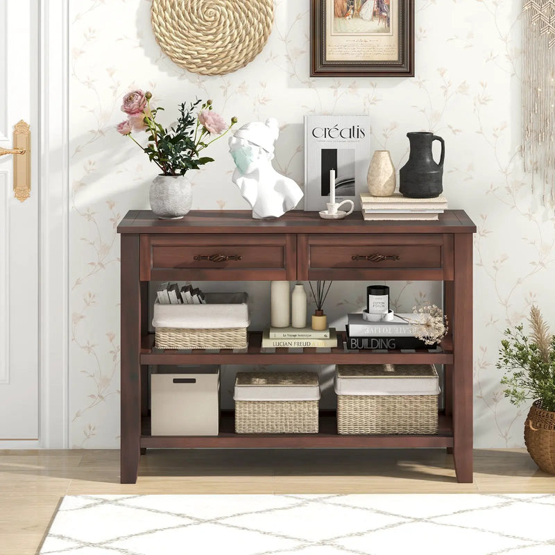 3-tier Console Table with 2 Drawers for Living Room Entryway by DirectDeals