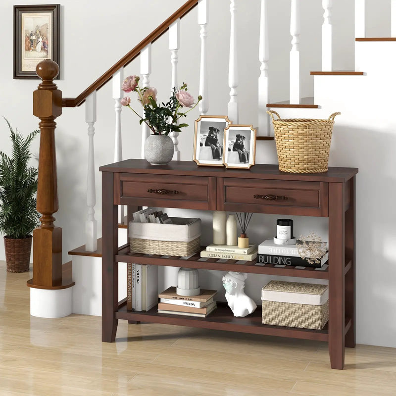 3-tier Console Table with 2 Drawers for Living Room Entryway by DirectDeals