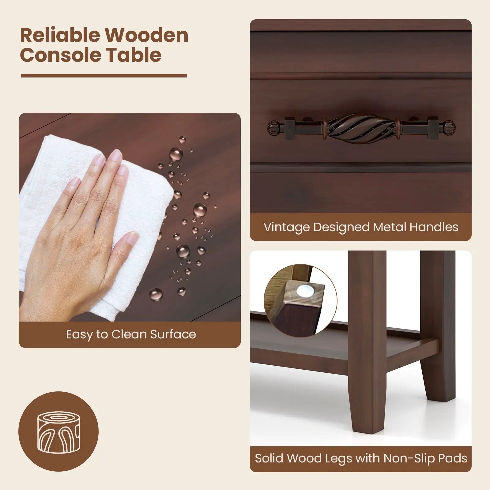 3-tier Console Table with 2 Drawers for Living Room Entryway by DirectDeals