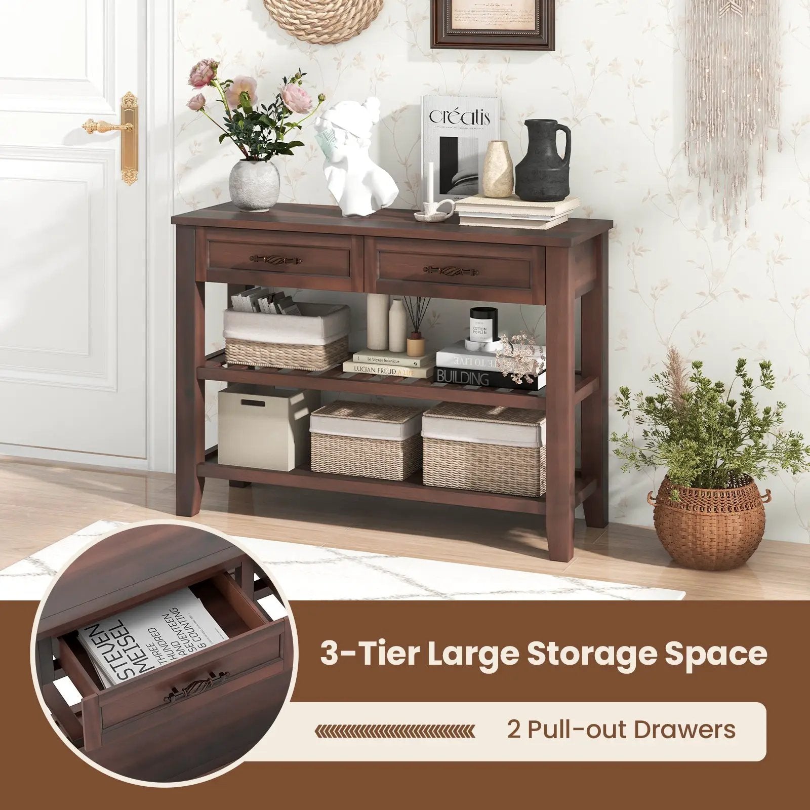 3-tier Console Table with 2 Drawers for Living Room Entryway by DirectDeals