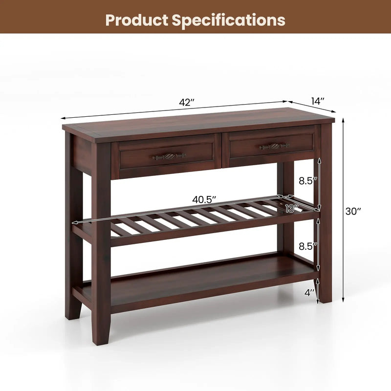 3-tier Console Table with 2 Drawers for Living Room Entryway by DirectDeals