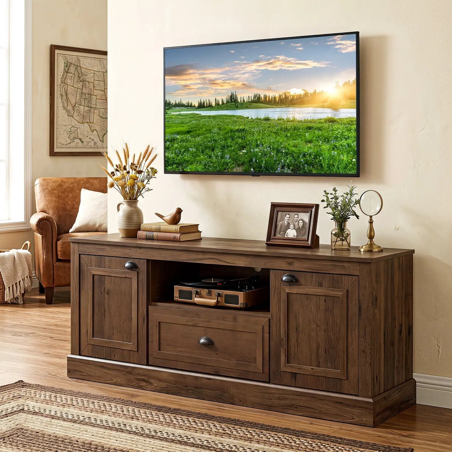 Farmhouse TV Stand for 70" TVs with Storage Cabinets by DirectDeals