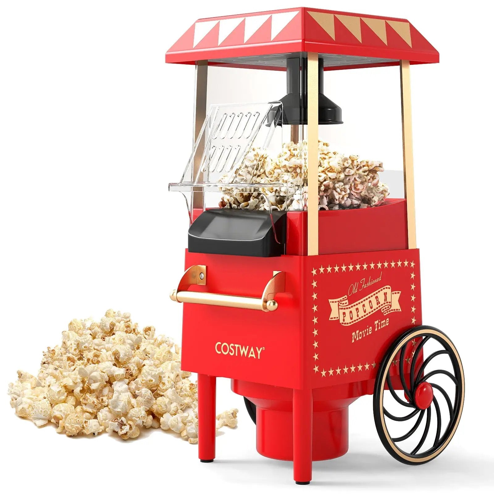 Retro Hot Air Popcorn Maker 1200W with Kernel Measuring Cup-Red by DirectDeals