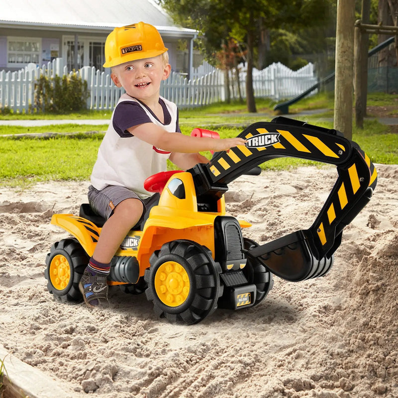 Ride on Push Car Bulldozer Digger Toy with Safety Helmet and Working Shovel by DirectDeals