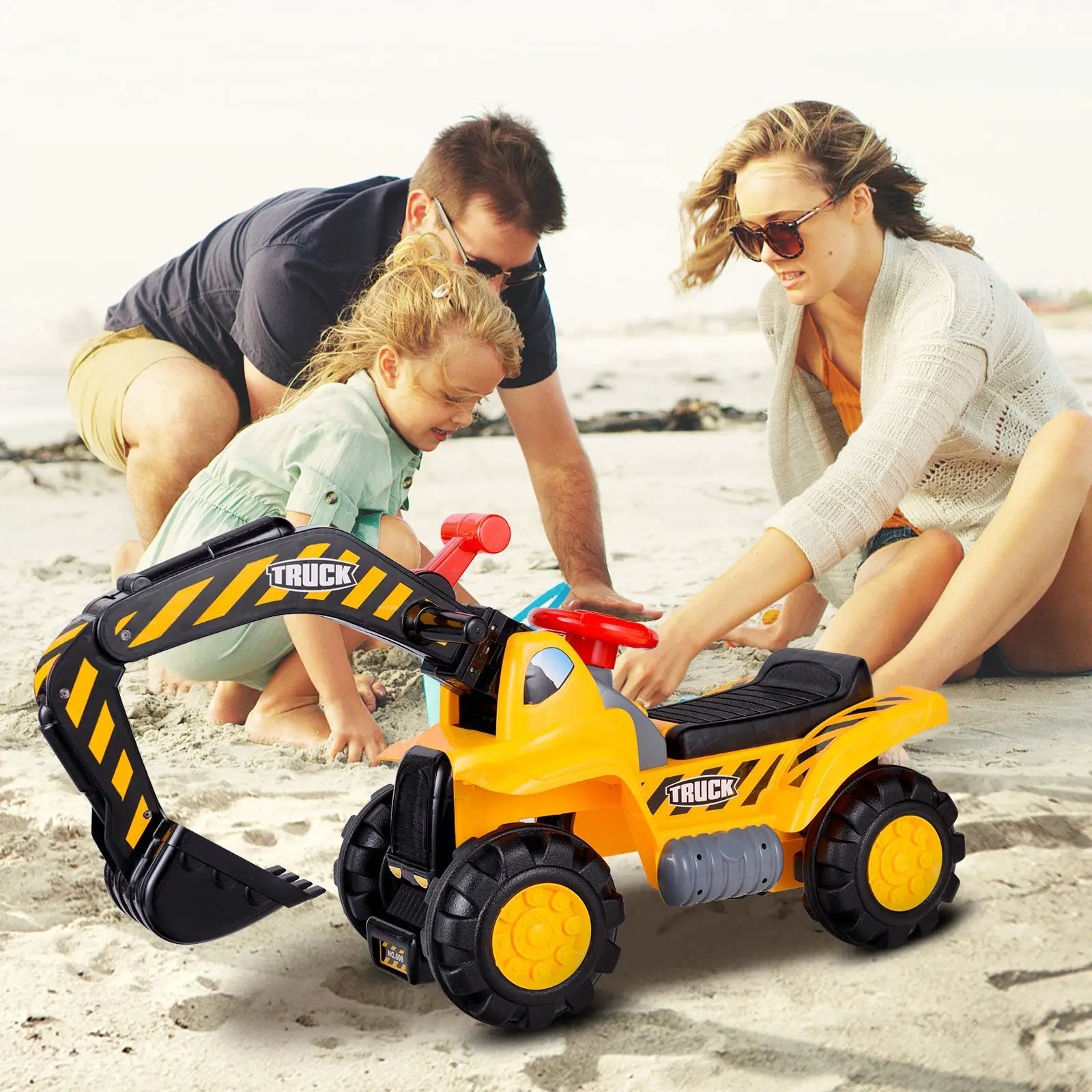 Ride on Push Car Bulldozer Digger Toy with Safety Helmet and Working Shovel by DirectDeals