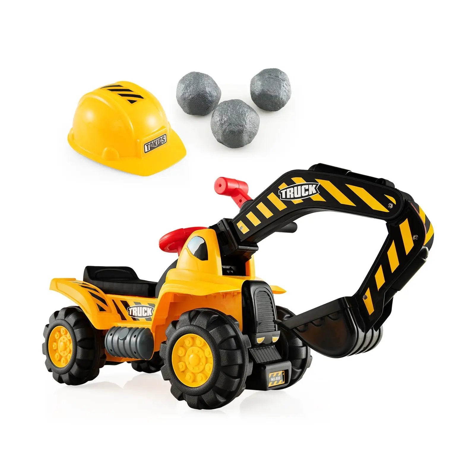 Ride on Push Car Bulldozer Digger Toy with Safety Helmet and Working Shovel by DirectDeals