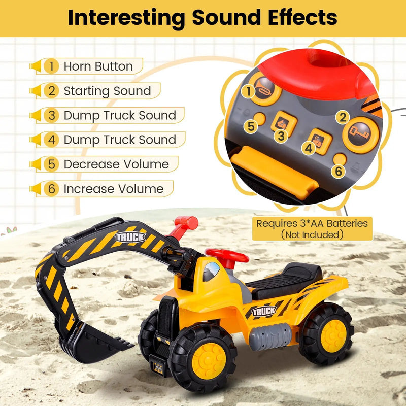 Ride on Push Car Bulldozer Digger Toy with Safety Helmet and Working Shovel by DirectDeals