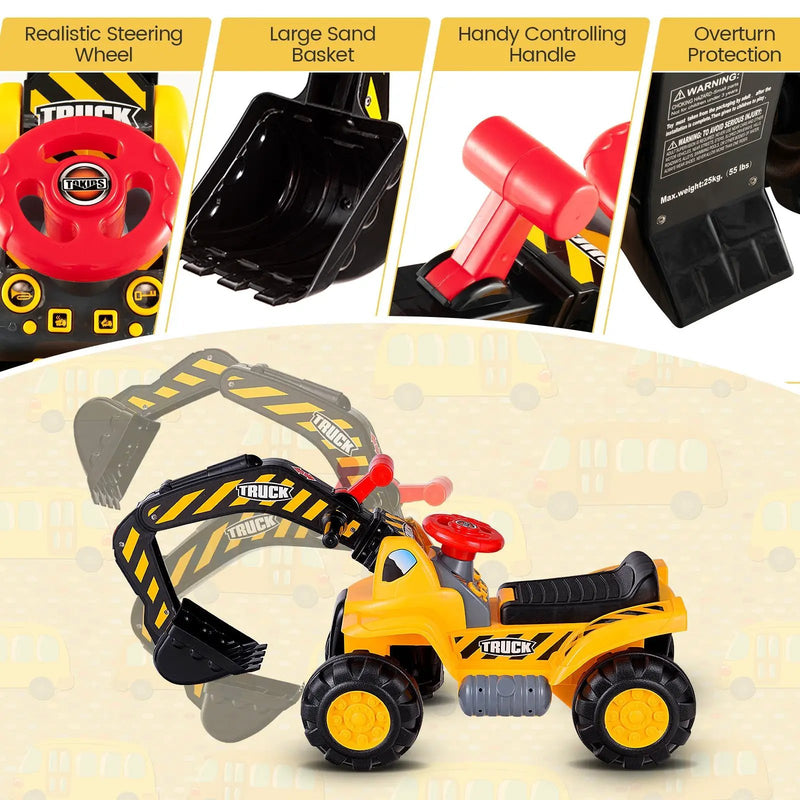 Ride on Push Car Bulldozer Digger Toy with Safety Helmet and Working Shovel by DirectDeals