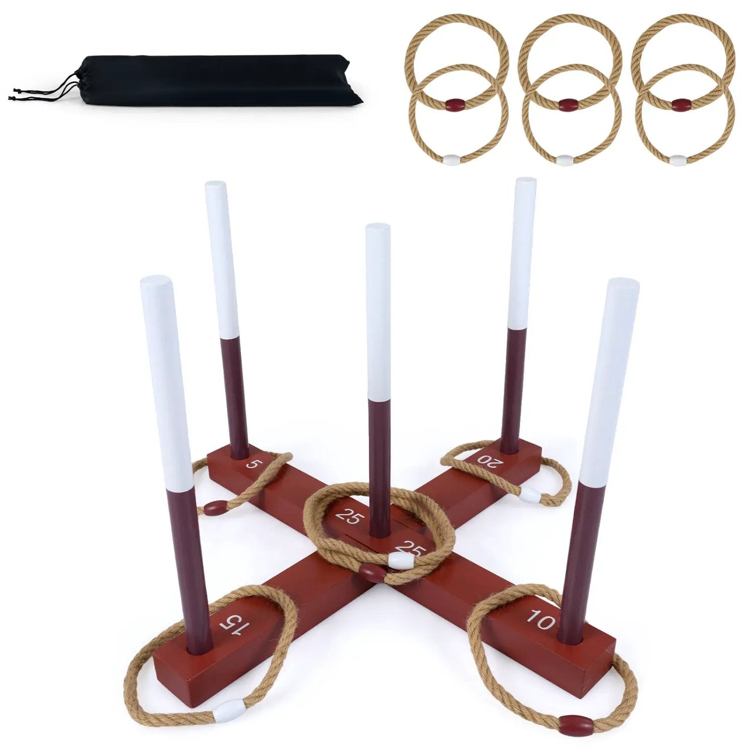 Ring Toss Game Set with 6 Rope Rings and Storage Bag by DirectDeals
