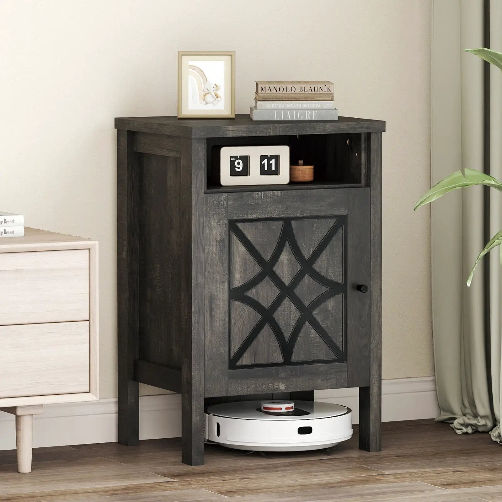 Robot Vacuum Storage Cabinet with Door and Open Shelf for Living Room Bedroom by DirectDeals