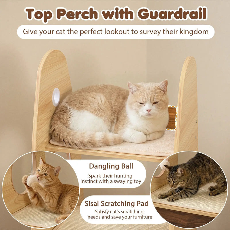 Rocket Cat Tree 47 Inch Large Wooden Cat Tower for Indoor Cats-Natural by DirectDeals