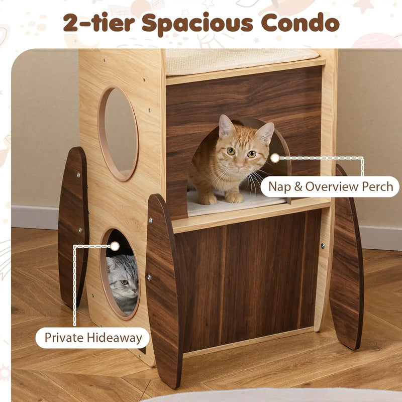 Rocket Cat Tree 47 Inch Large Wooden Cat Tower for Indoor Cats-Natural by DirectDeals