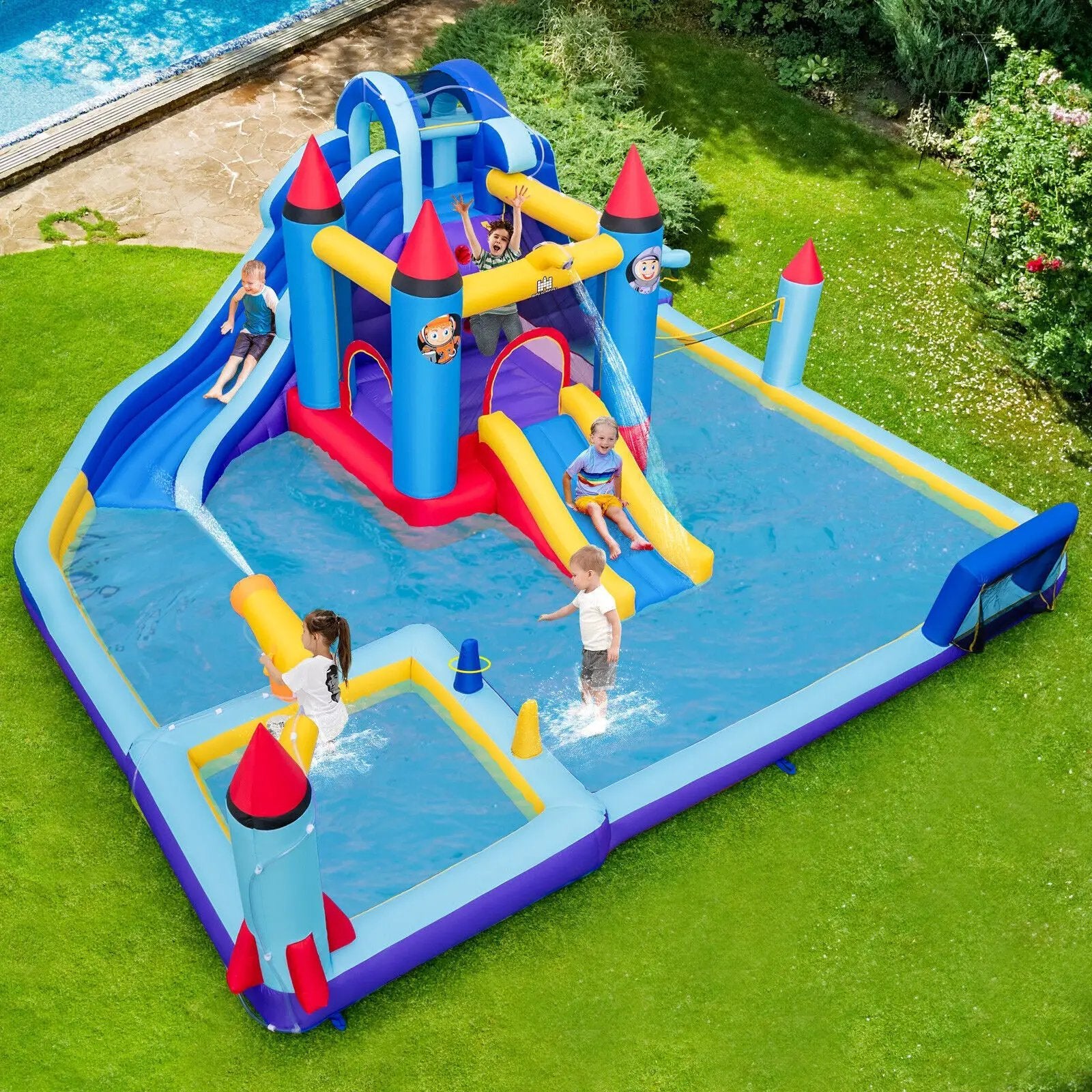 Rocket Theme Inflatable Water Slide Park with 950W Blower by DirectDeals