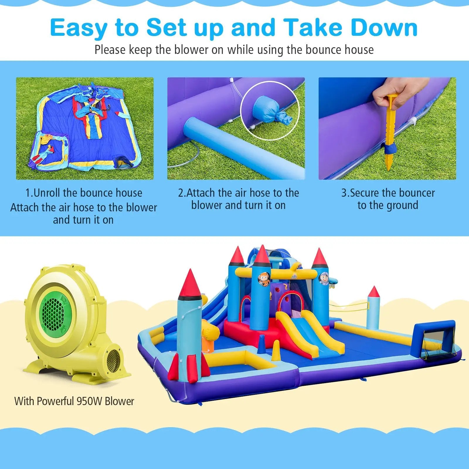 Rocket Theme Inflatable Water Slide Park with 950W Blower by DirectDeals
