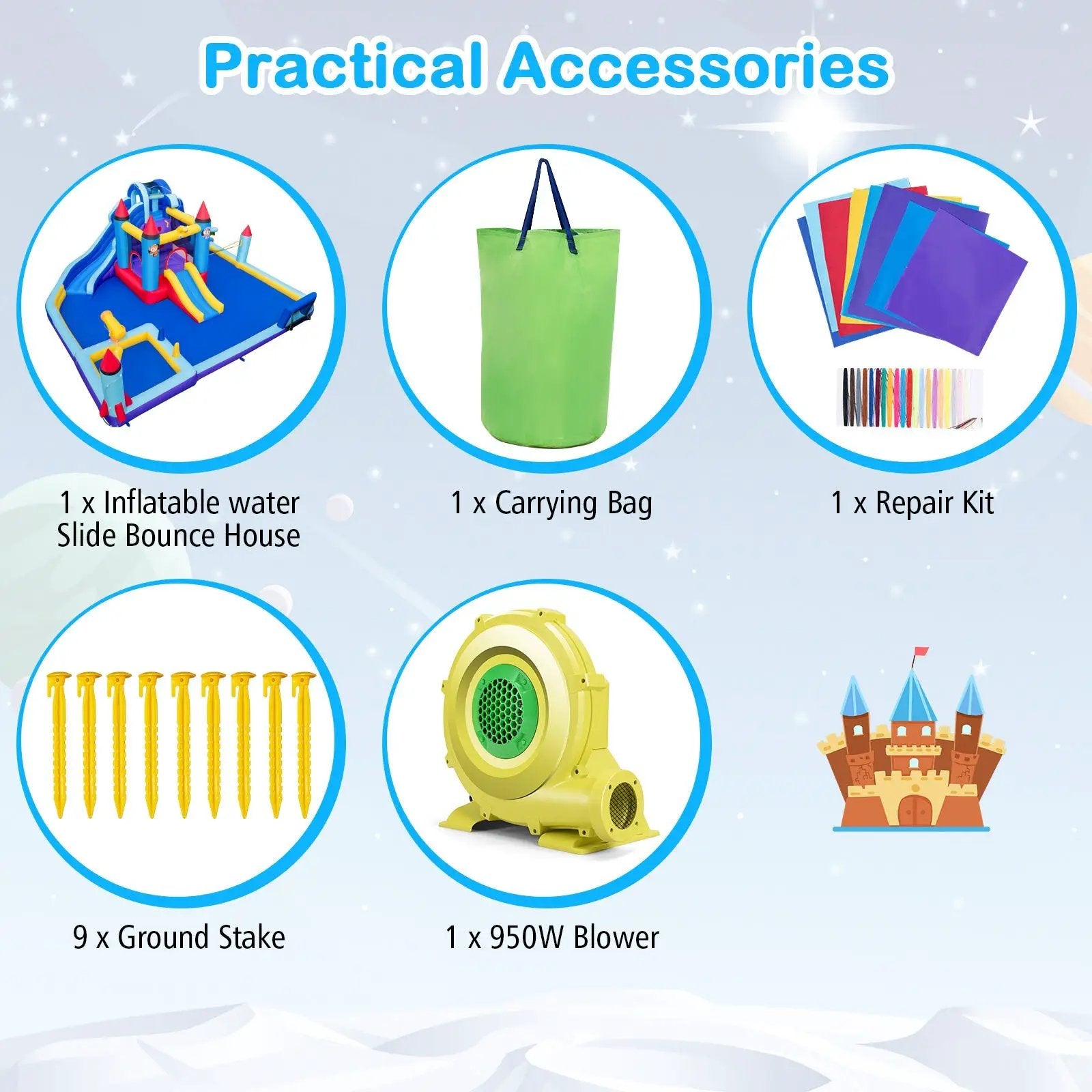 Rocket Theme Inflatable Water Slide Park with 950W Blower by DirectDeals