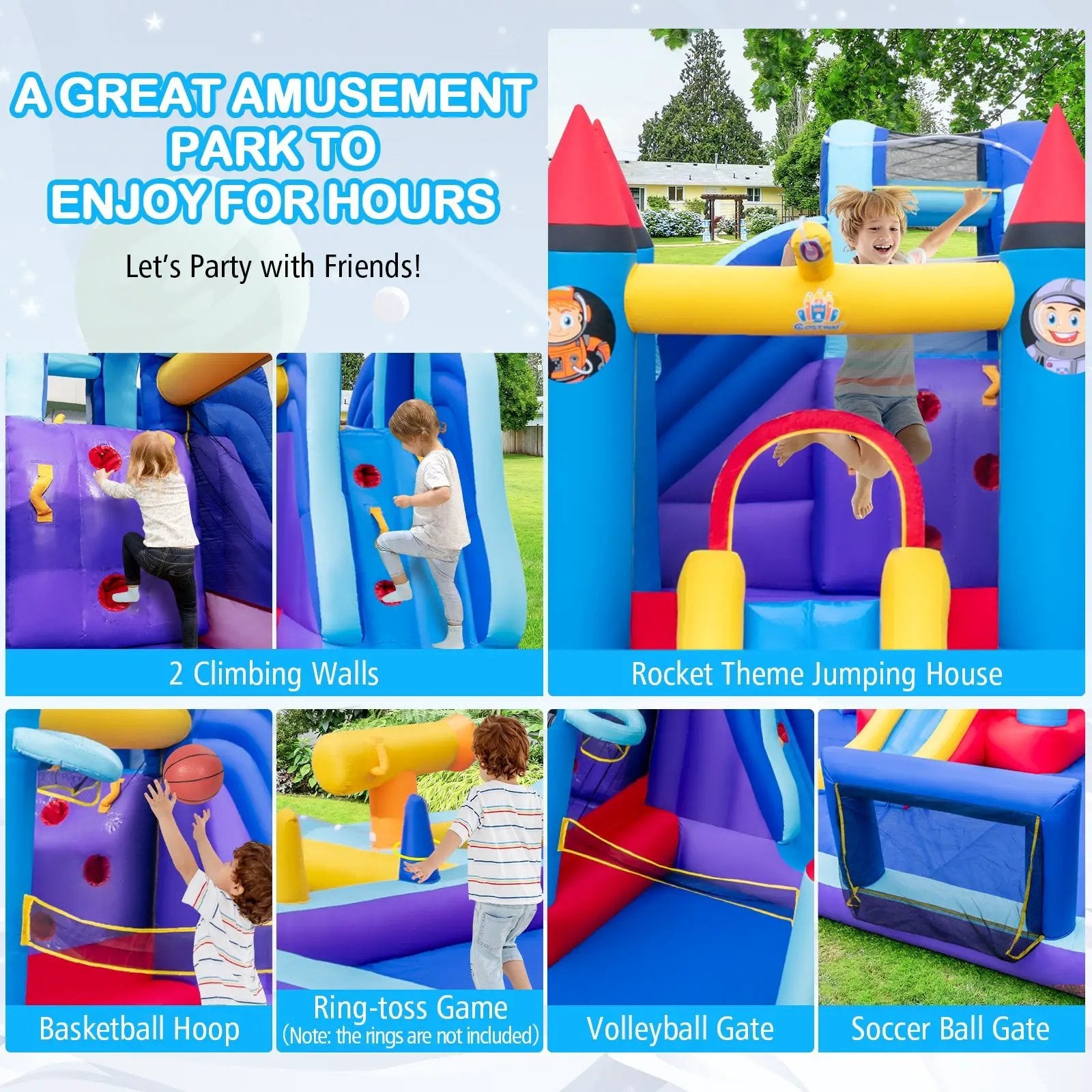 Rocket Theme Inflatable Water Slide Park with 1100W Blower by DirectDeals