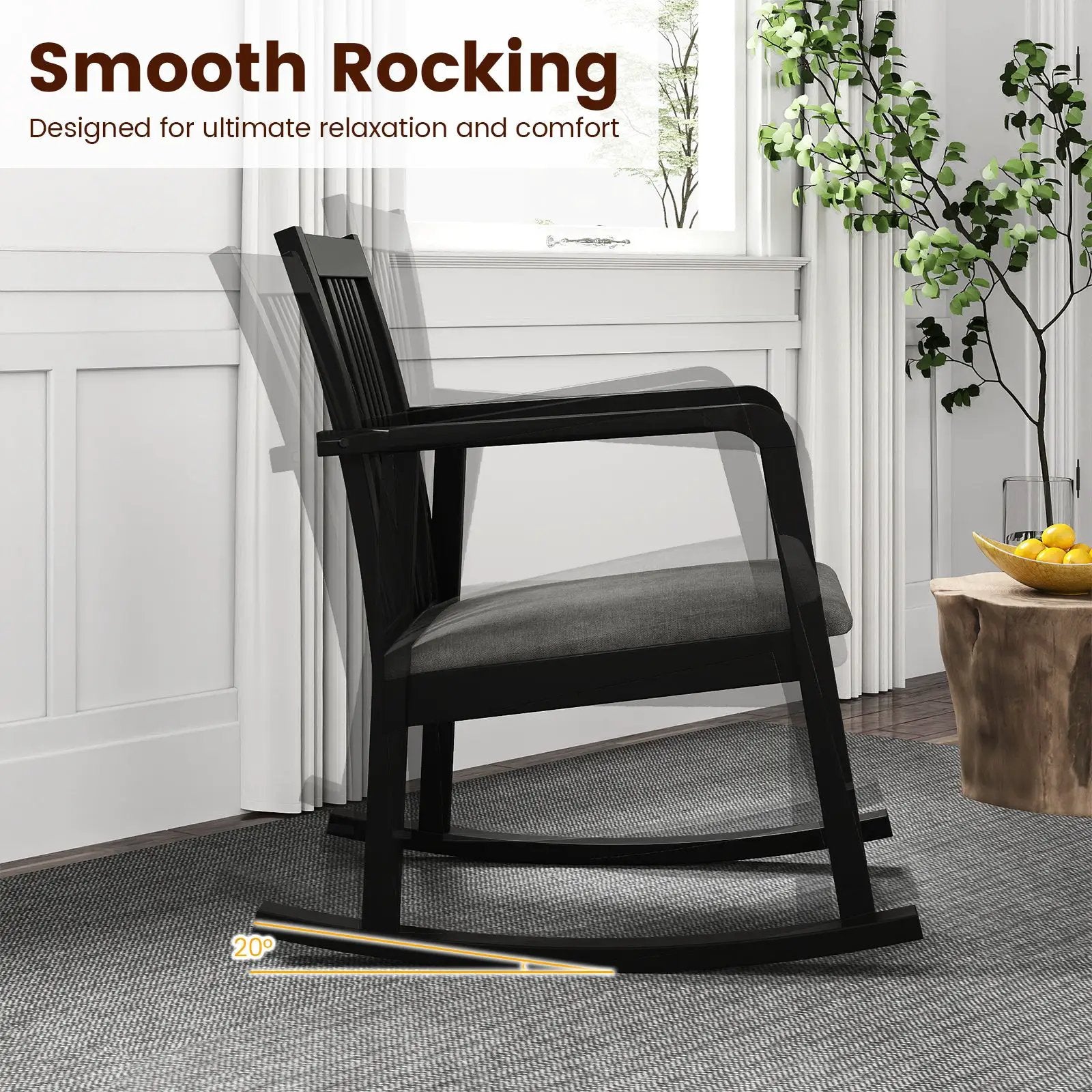 Rocking Chair with Slatted Back and Curved Armrests by DirectDeals